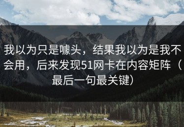 我以为只是噱头，结果我以为是我不会用，后来发现51网卡在内容矩阵（最后一句最关键）